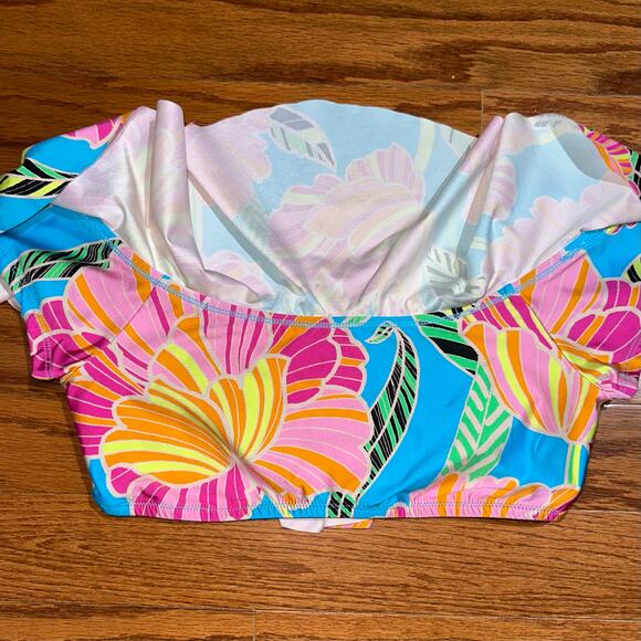 Trina Turk Poppy Floral Ruffled Bandeau Bikini Top Size 8 - Picture 9 of 12